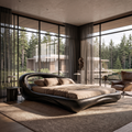 Modern King Bed Frame With Flowing Curved Headboard For Bedroom
