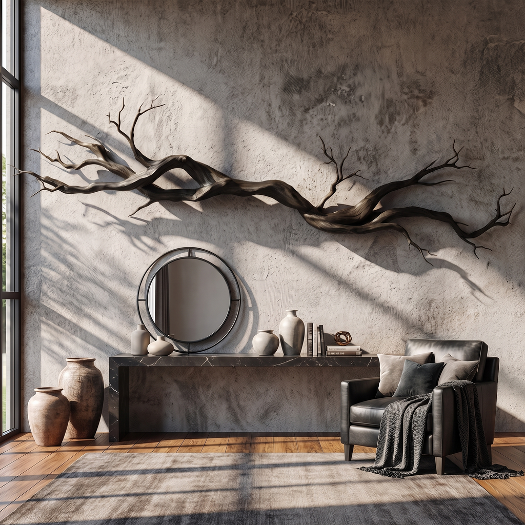 Natural Vine Carved Solid Wood Wall Sculpture Modern Decor