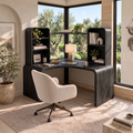 Contemporary Computer Desk With Corner Bookcase For Workspace