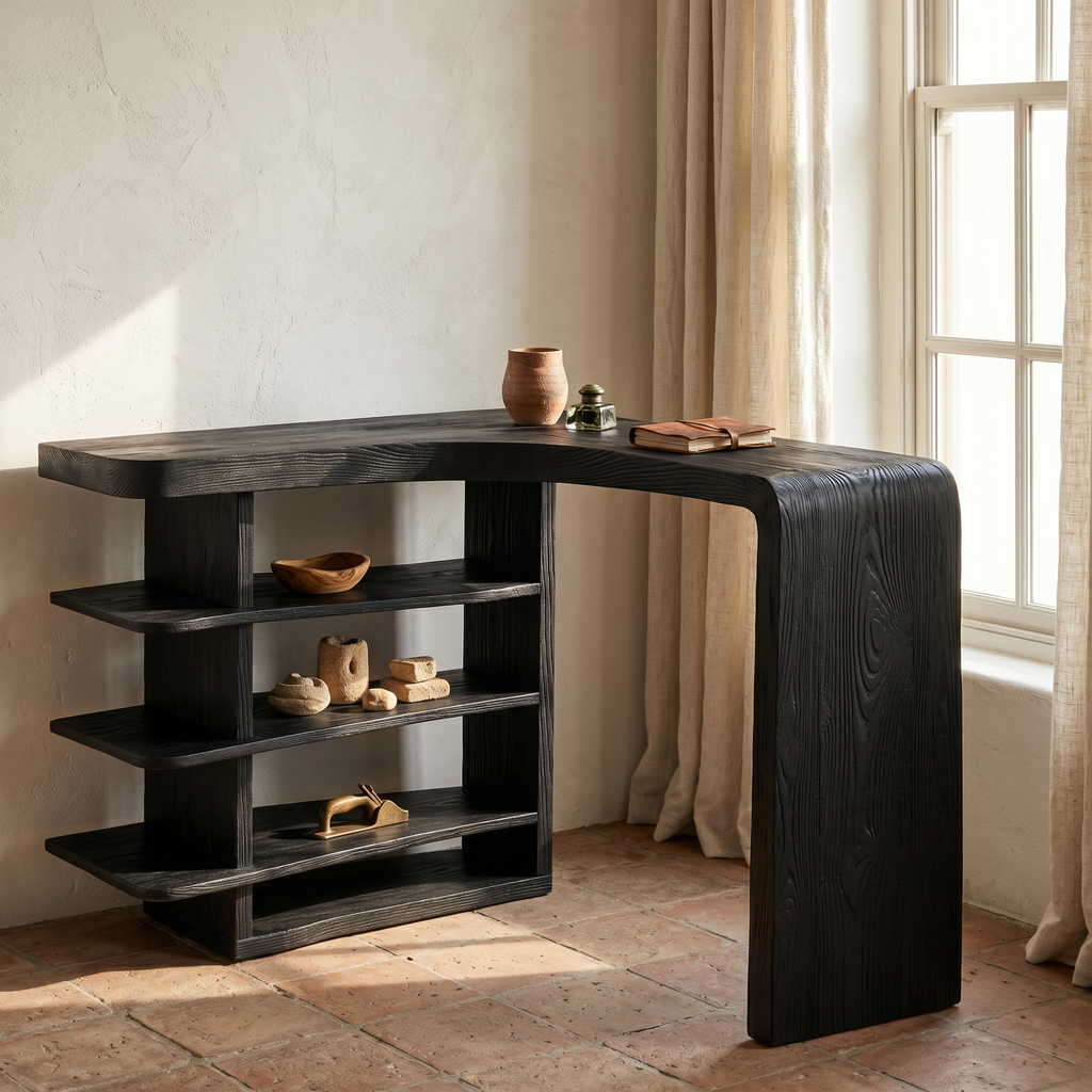 Minimalist Desk With Functional Storage Shelves For Study And Workspace