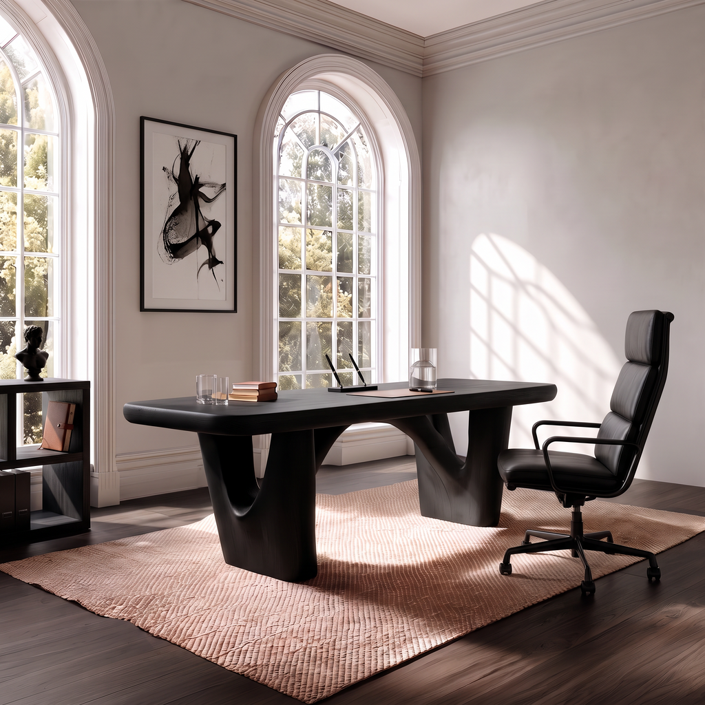 Rustic Writing Desk With Curved Arch Supports For Home Office