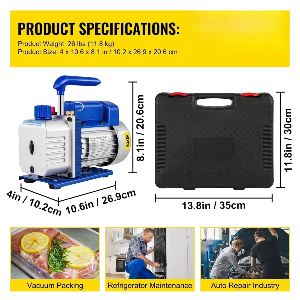 HVAC Vacuum Pump Kit, 4.8 CFM, 1/3 HP, Single Stage, 5 Pa - ZK44.8CFM