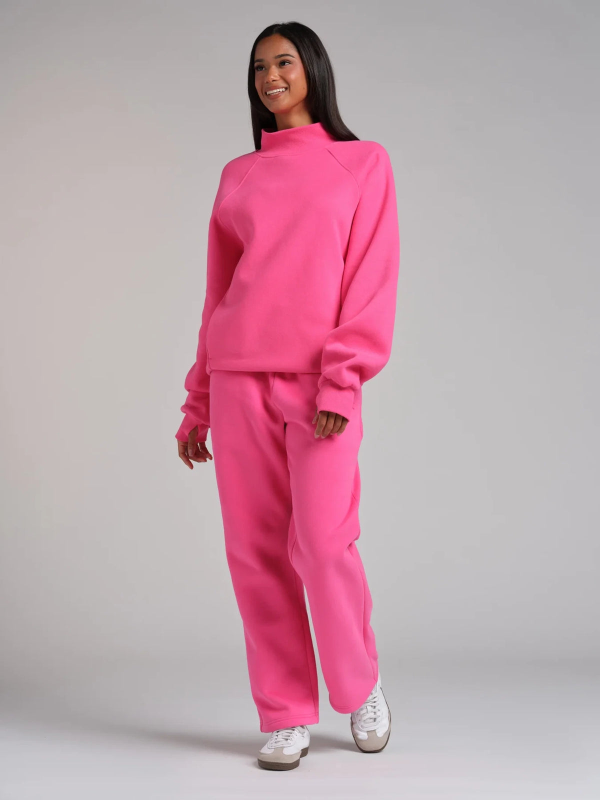 Mock Neck Sweatshirt - Hot Pink