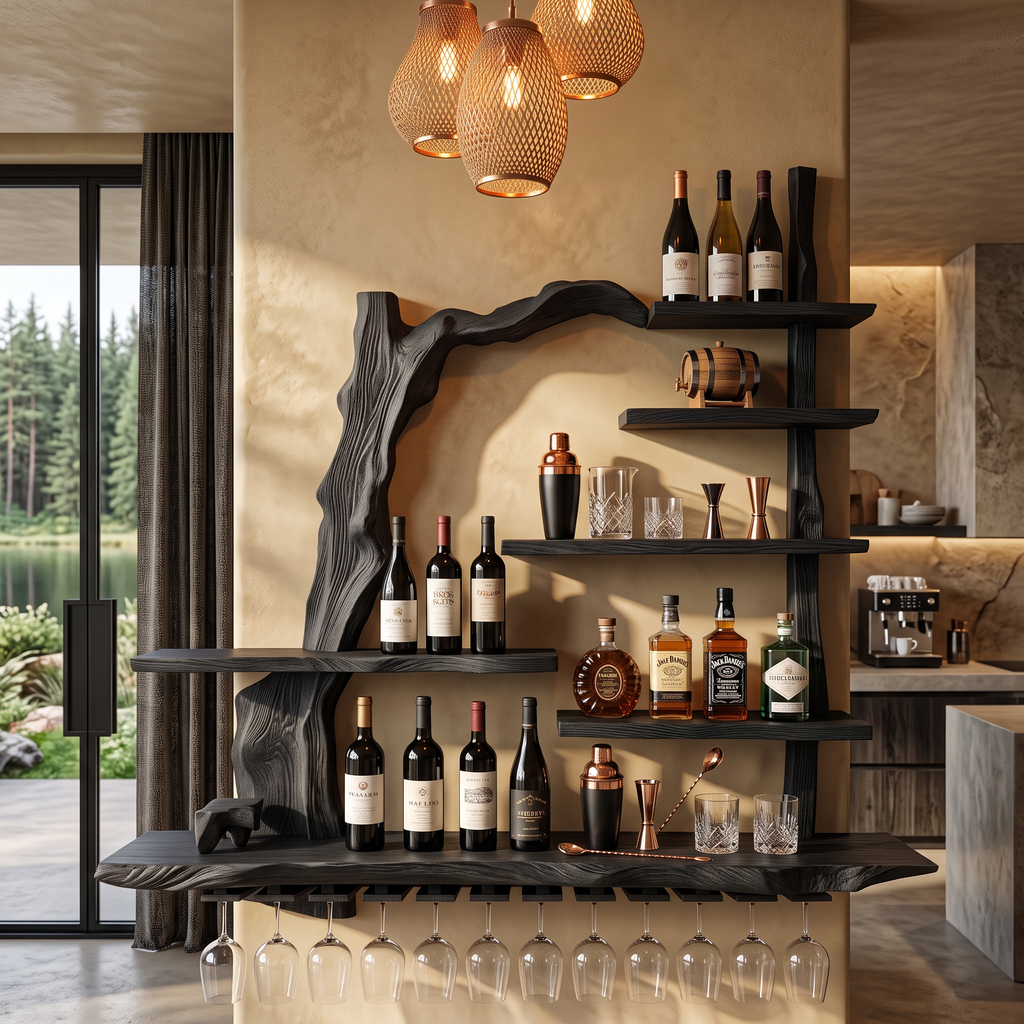 Contemporary Wall Hanging Wine Rack With Artistic Design For Home Bar