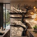 Farmhouse Wall Hanging Wine Rack With Rustic Tree Silhouette For Dining Room