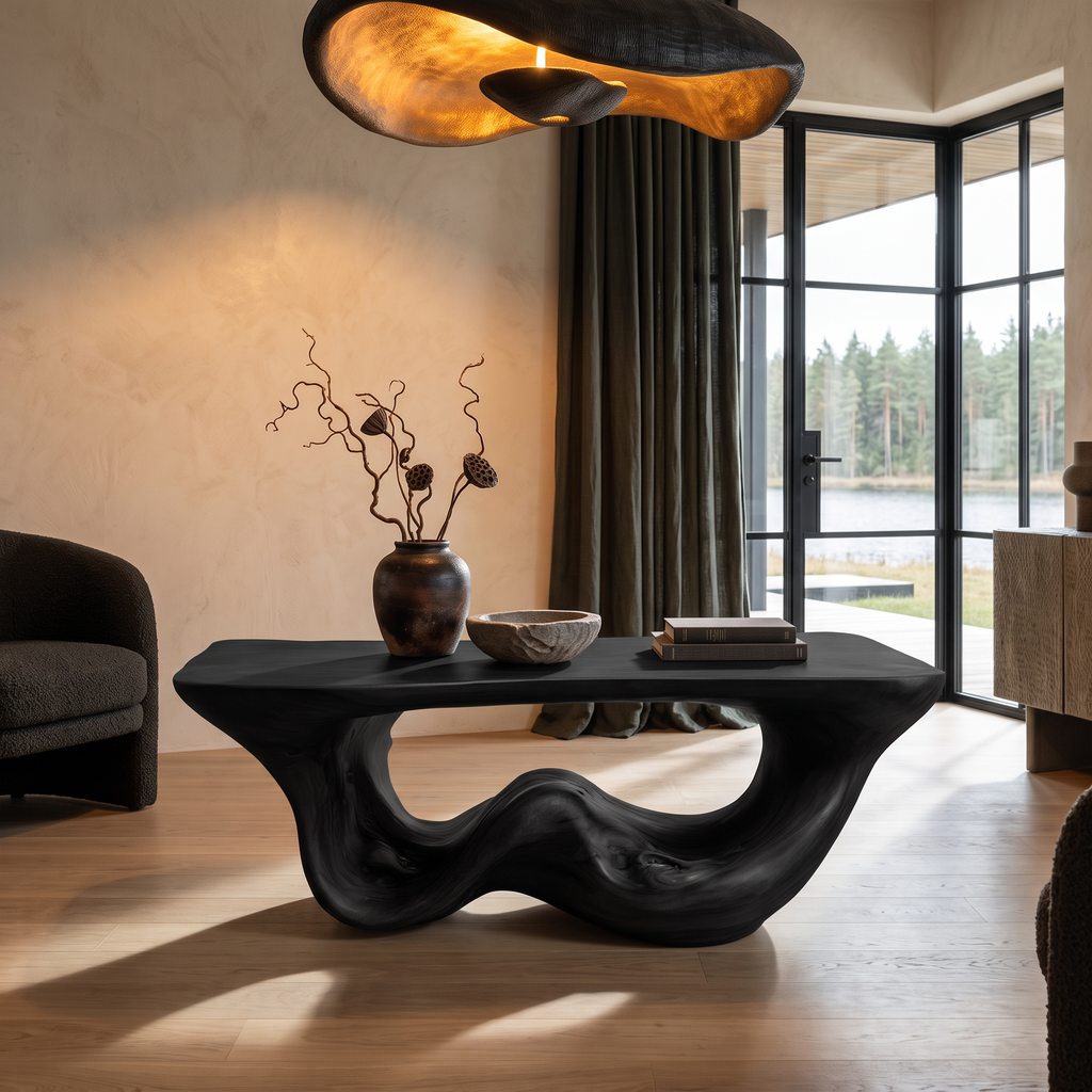 Organic Modern Coffee Table With Seamless Curved Base For Living Room