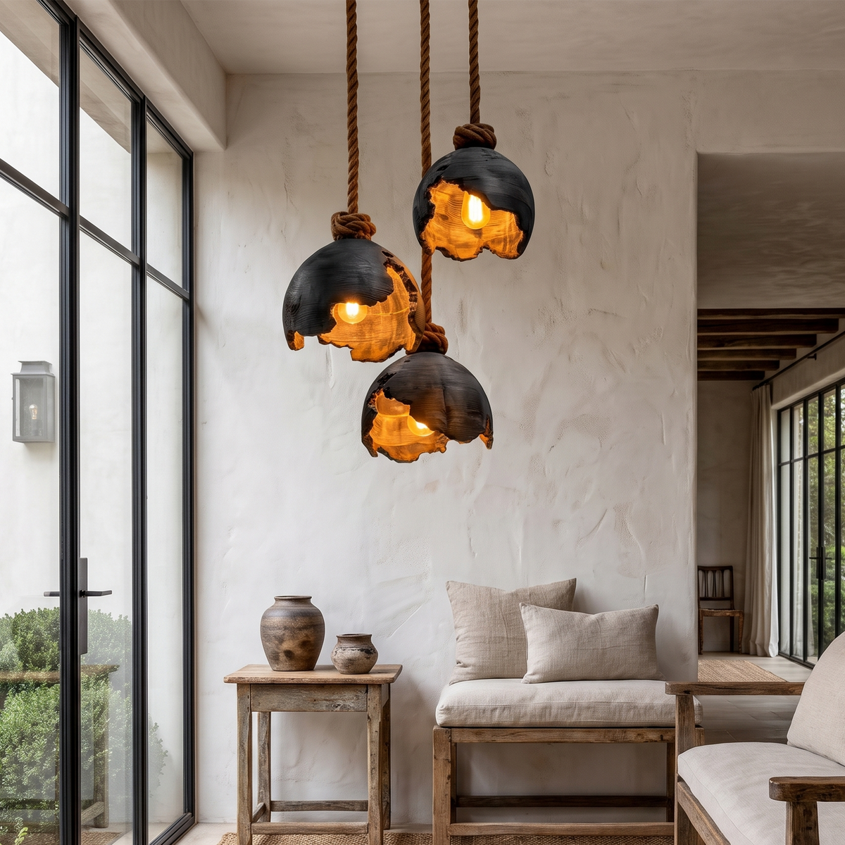 Minimalist Pendant Lamp With Sculptural Wood Design For Living Room