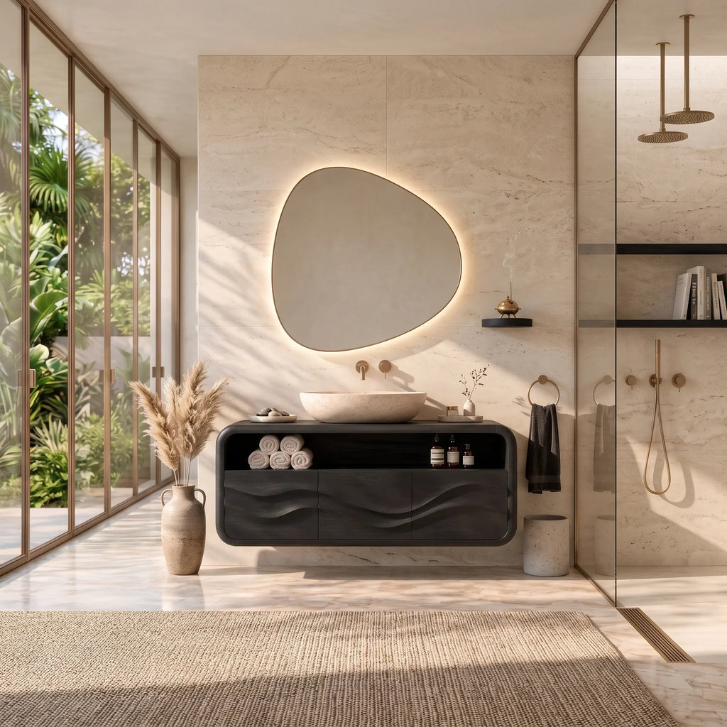 Organic Modern Floating Bathroom Vanity Rounded Cabinet For Spa Bathroom