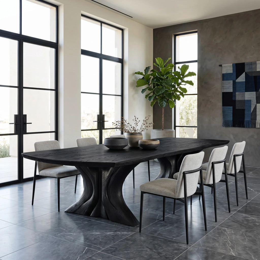 Luxury Natural Wood Dining Table Double Pedestal For Dining Room