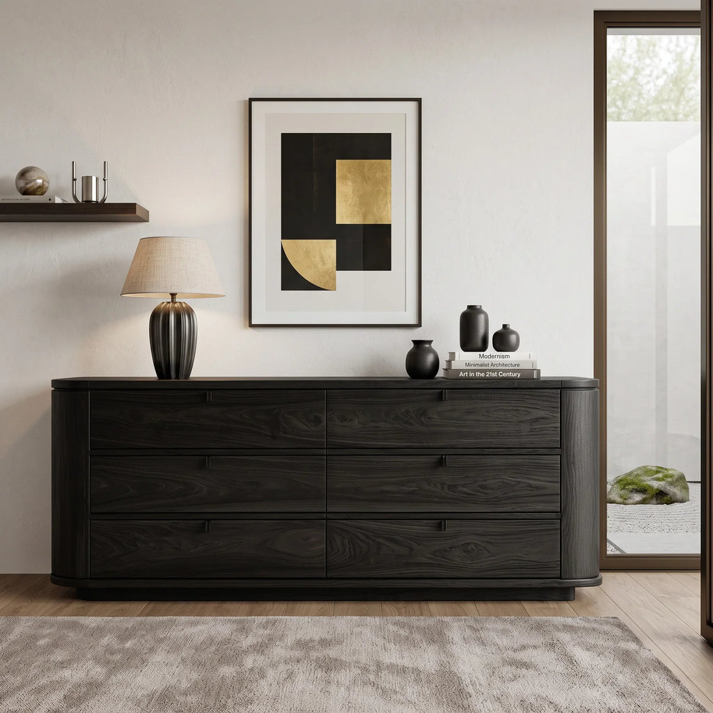 Contemporary Curved Six Drawer Dresser For Bedroom