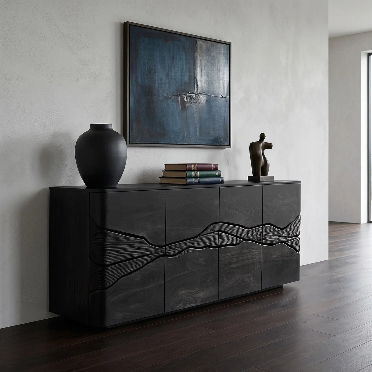 Modern Landscape Carved Sideboard For Dining Area