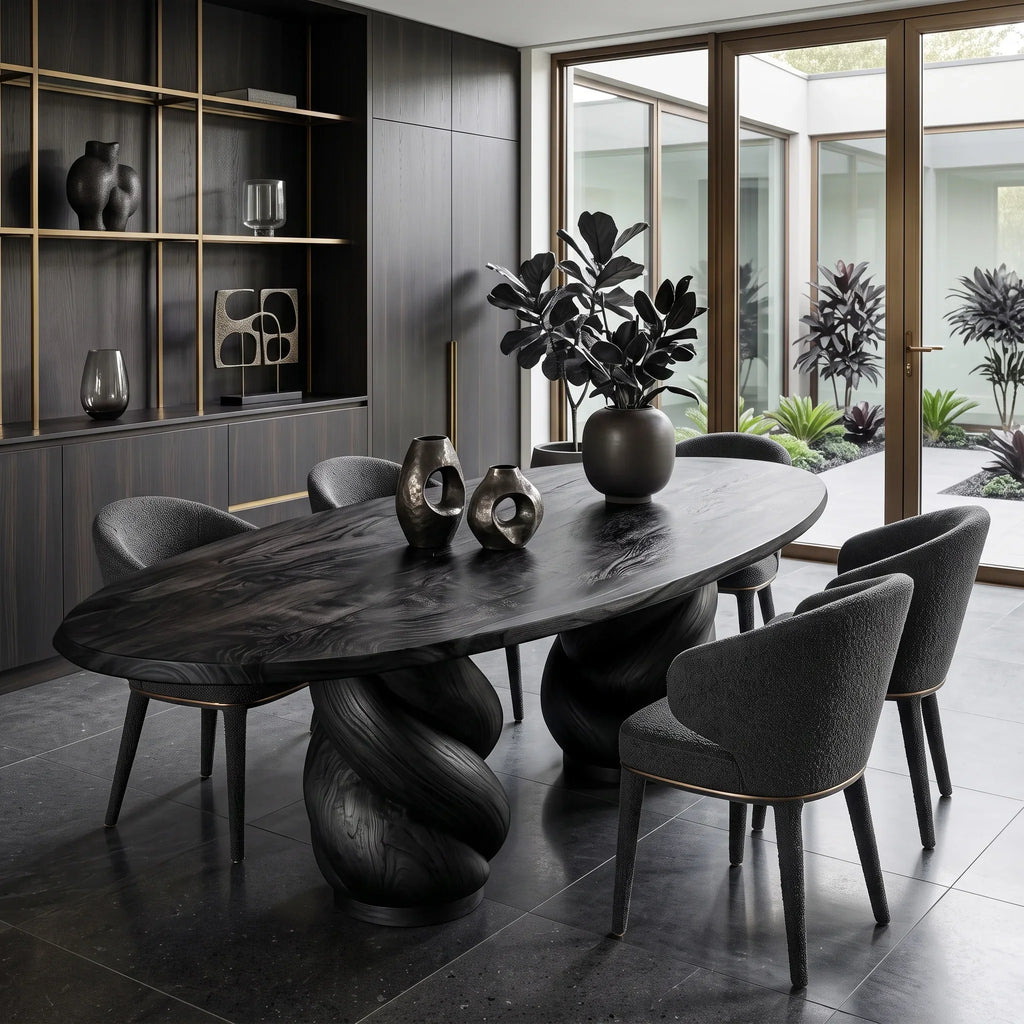 Modern Natural Wood Dining Table Twisted Pedestal For Dining Room