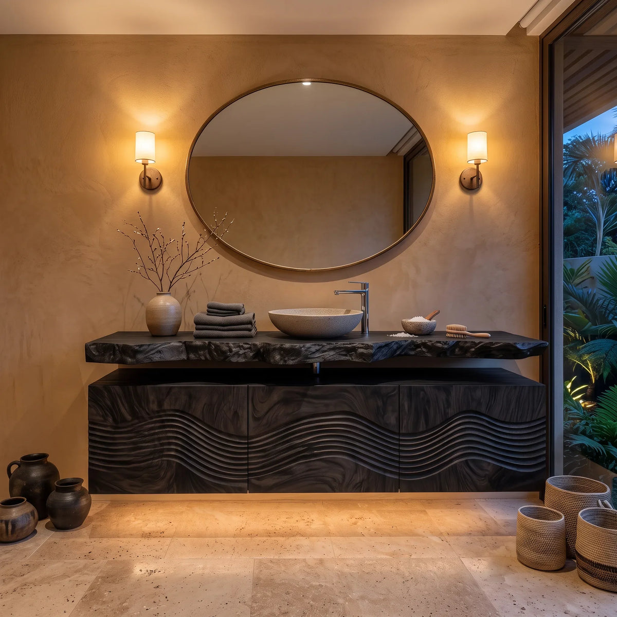 Sculptural Floating Bathroom Vanity Wave Storage For Designer Homes