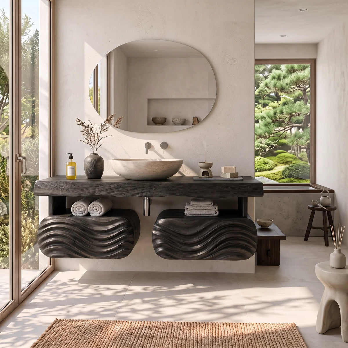 Coastal Modern Floating Bathroom Vanity Wave Cabinet For Minimalist Bathroom