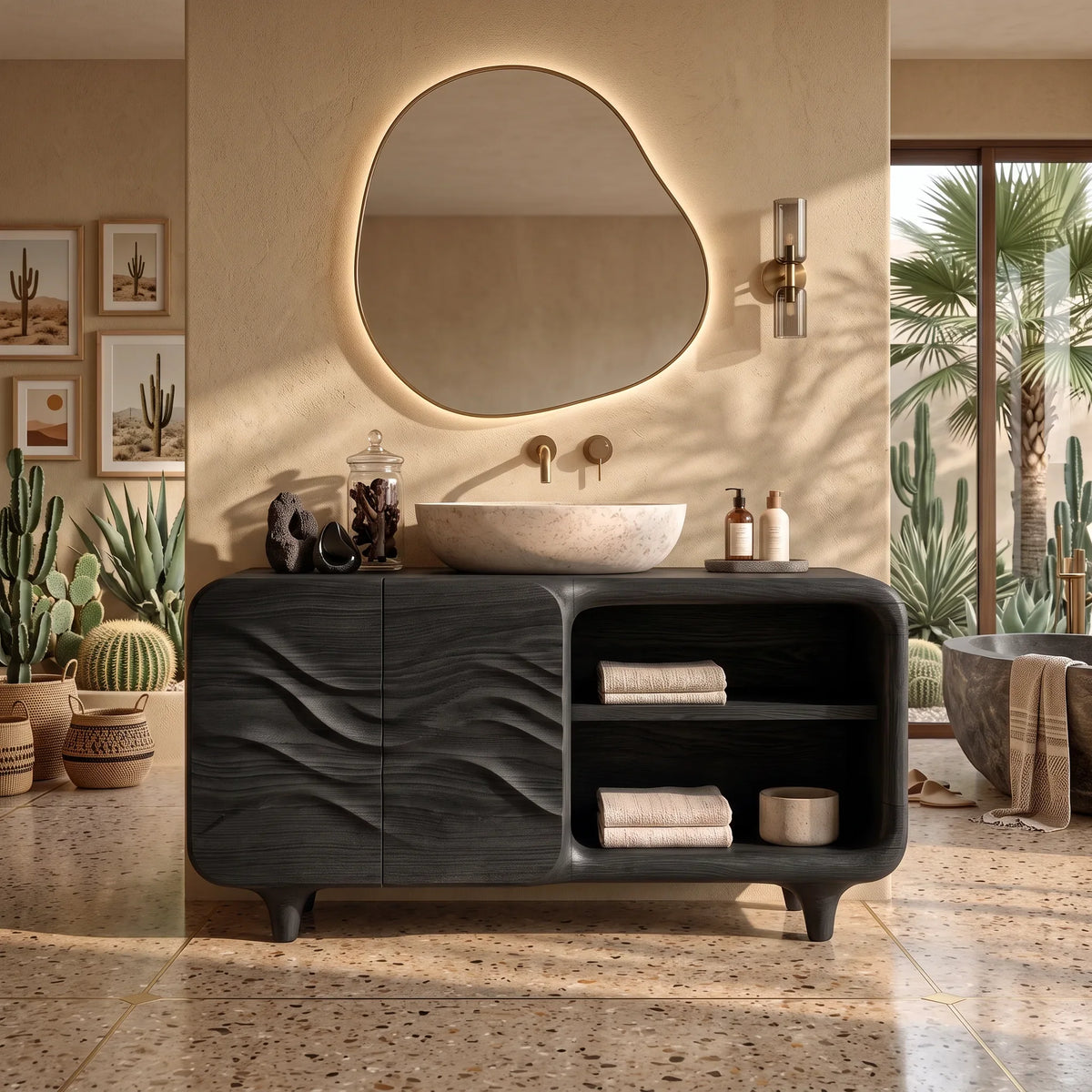Sculptural Bathroom Vanity Relief Cabinet With Storage For Modern Bathroom