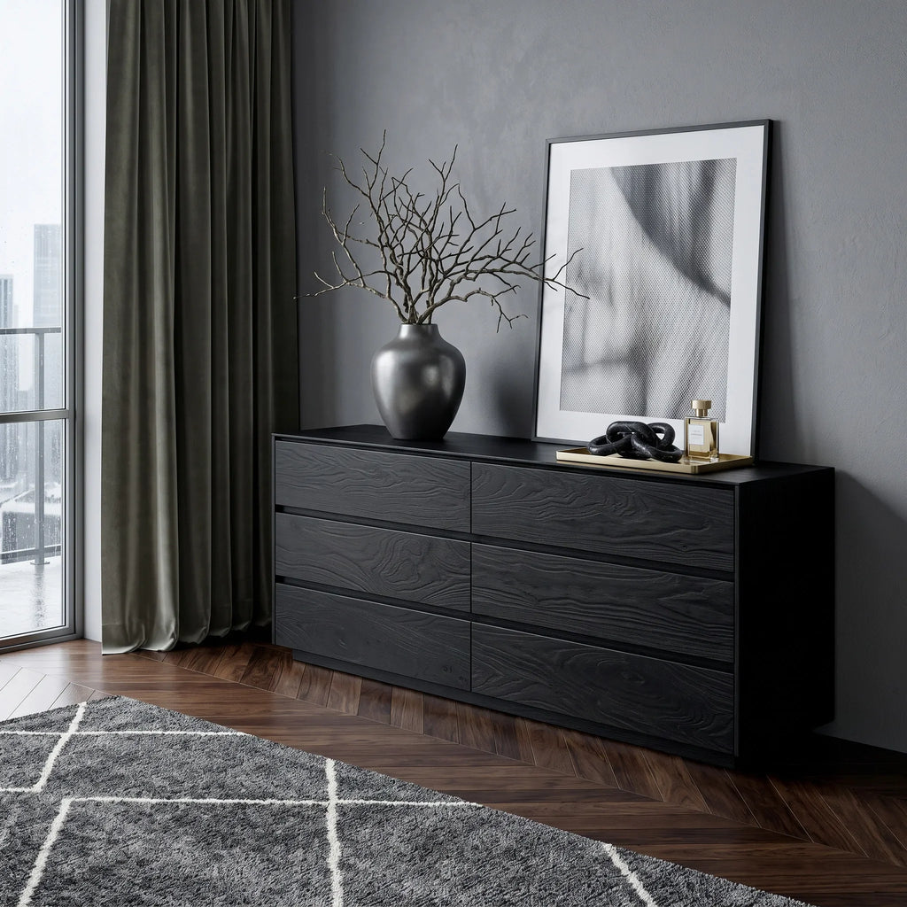 Modern Minimal Wooden Six Drawer Dresser For Bedroom