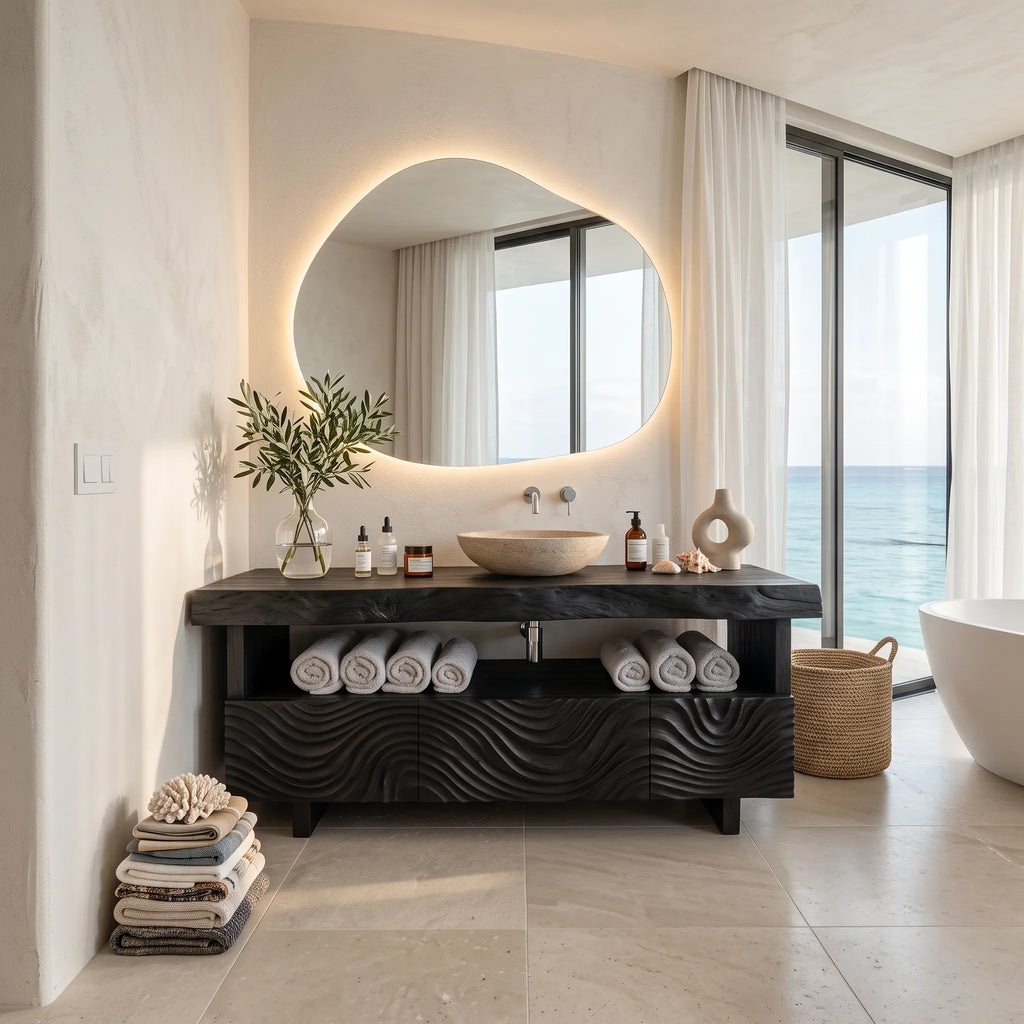 Luxury Bathroom Vanity Wave Carved Drawers For Modern Spa