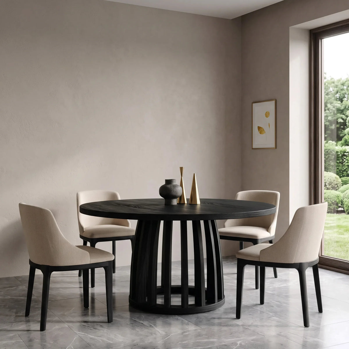 Modern Ribbed Base Round Dining Table For Dining Room