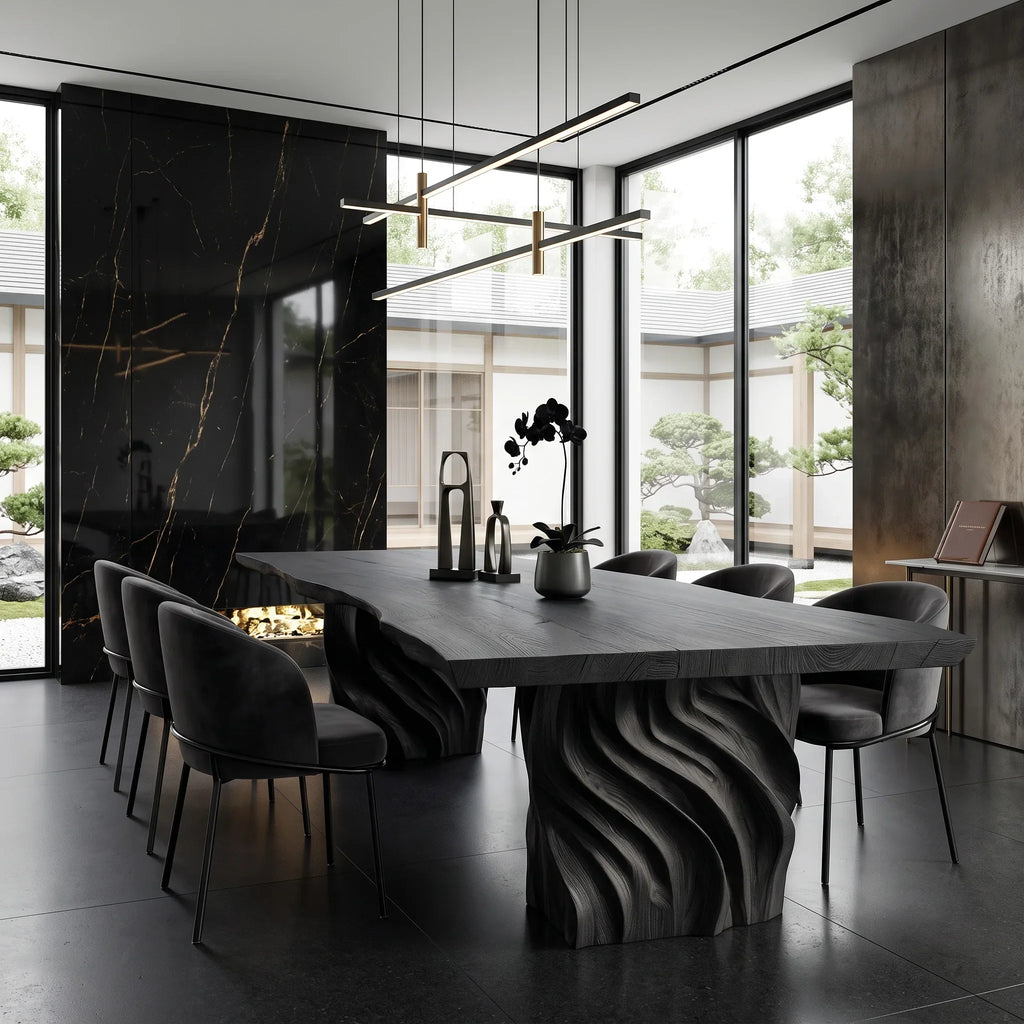 Luxury Natural Wood Dining Table Carved Pedestal For Dining Room