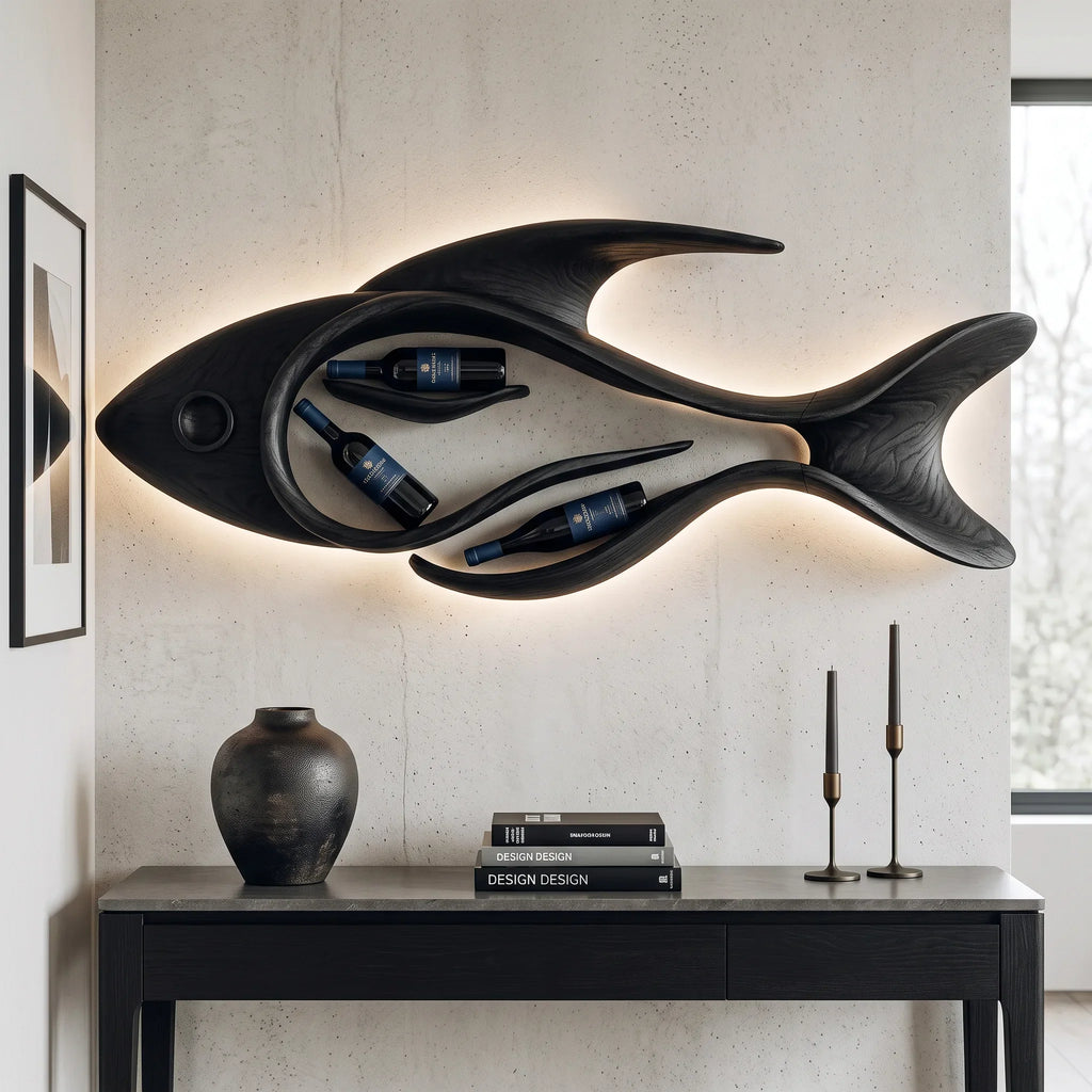 Contemporary Sculptural Fish Wine Rack For Home Bar