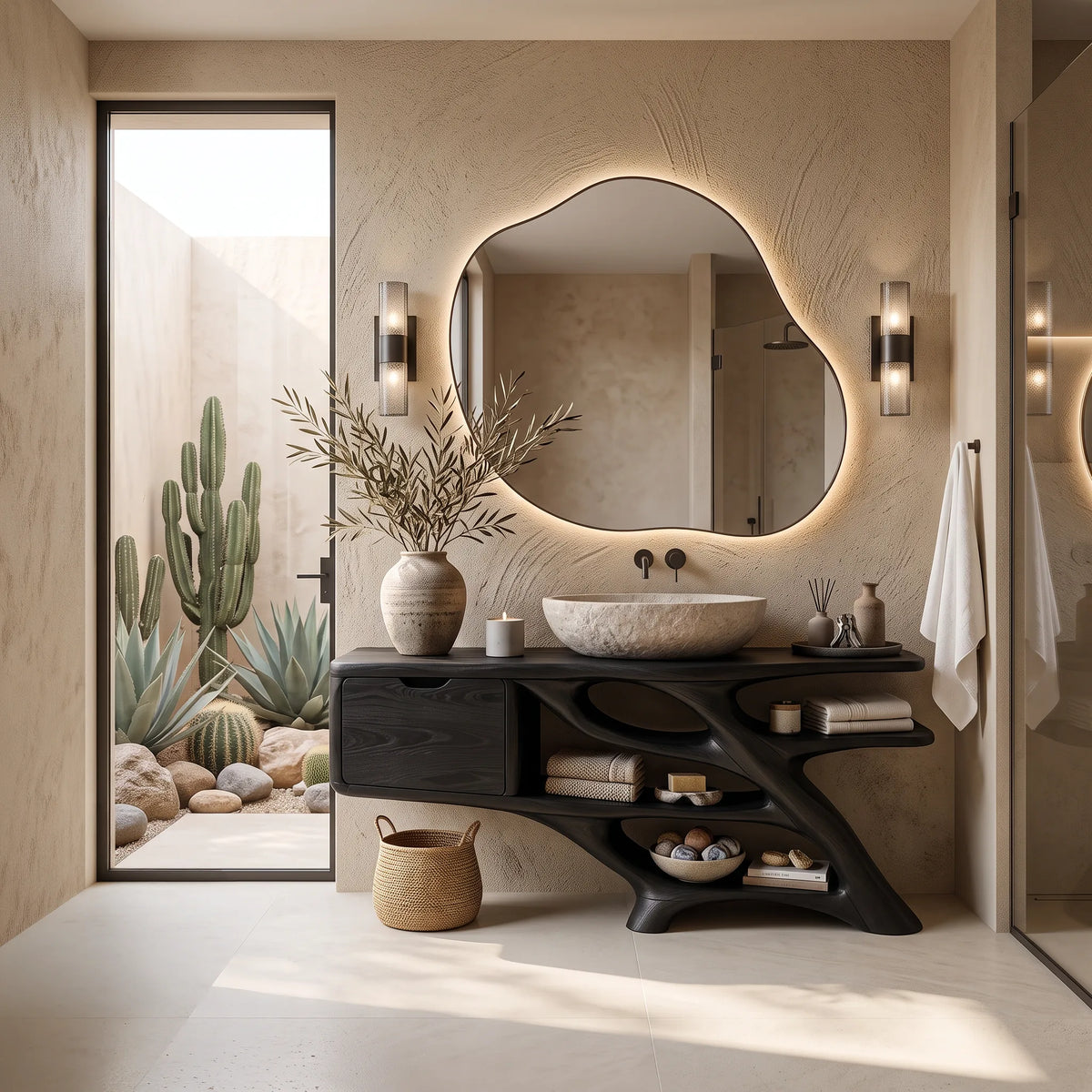 Sculptural Bathroom Vanity Branch Shelving With Cabinet For Designer Homes