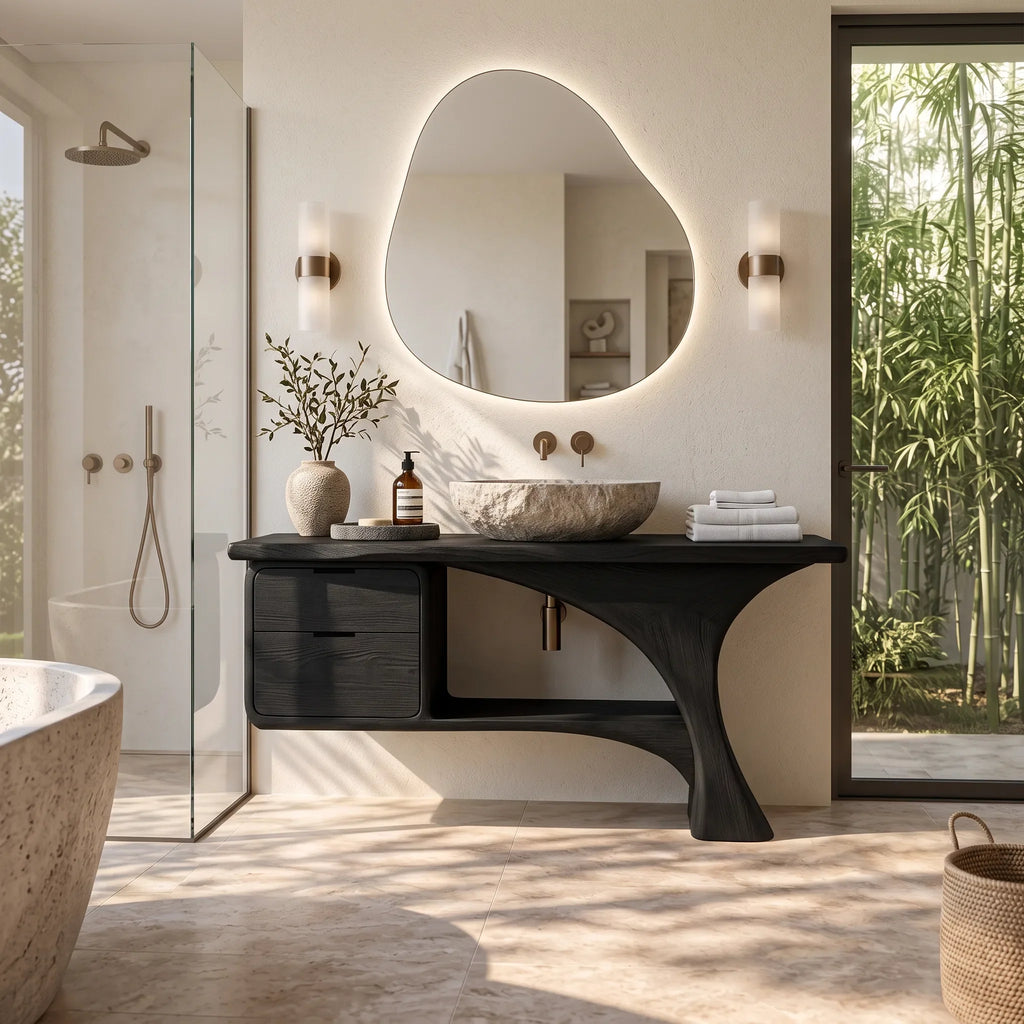 Organic Modern Bathroom Vanity Curved Frame Storage For Modern Interiors
