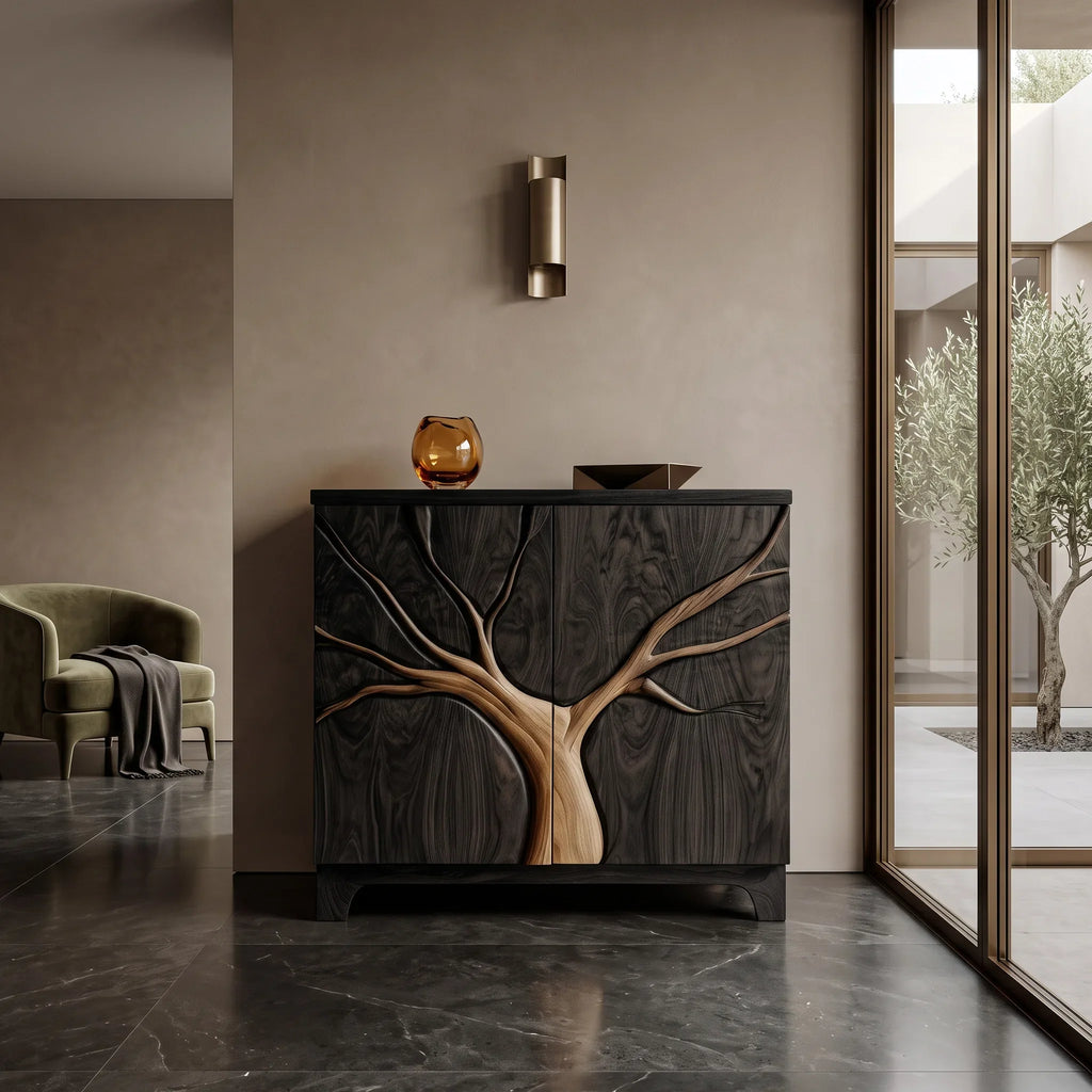 Contemporary Tree Carved Cabinet For Foyer