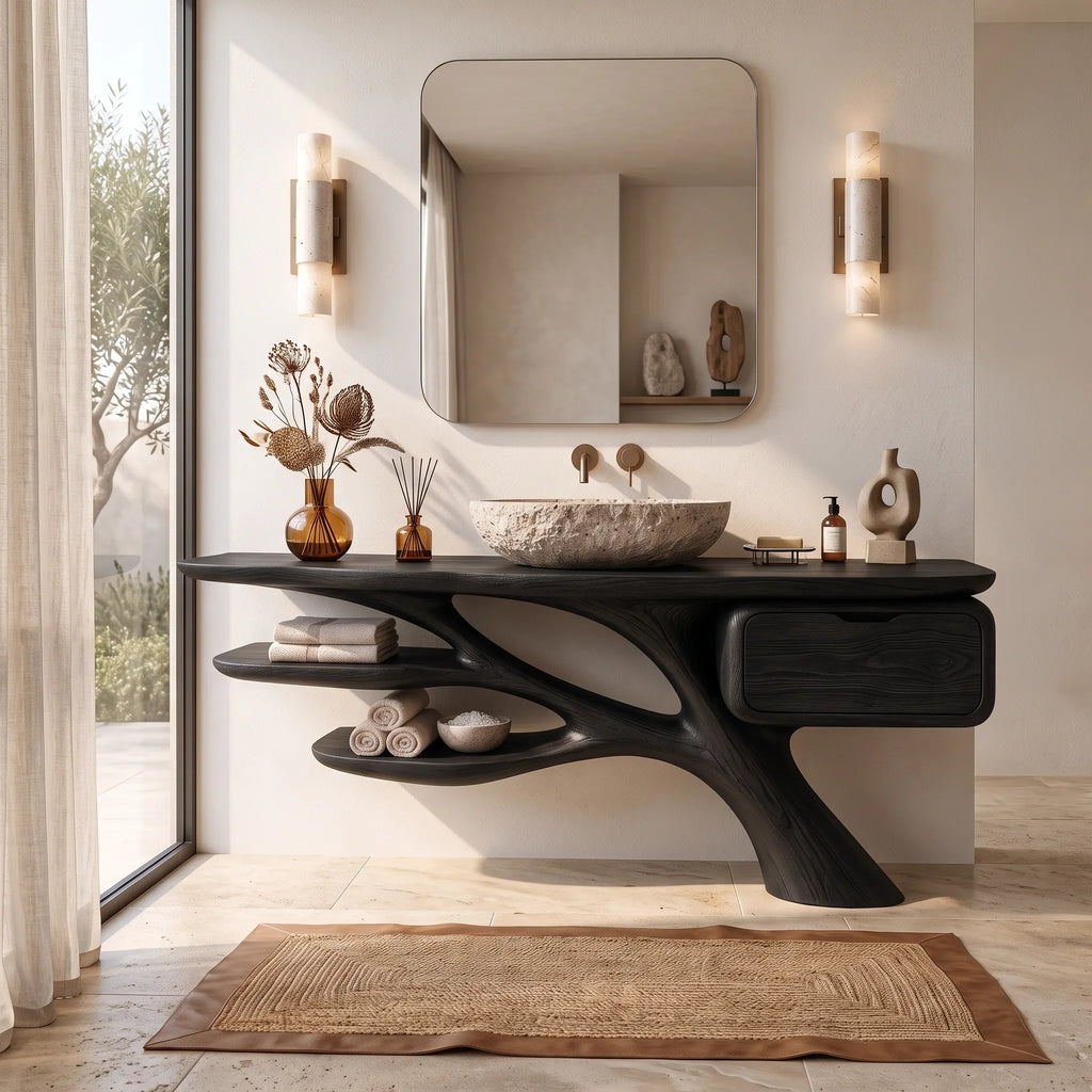 Biophilic Bathroom Vanity Branch Shelves For Luxury Bathroom