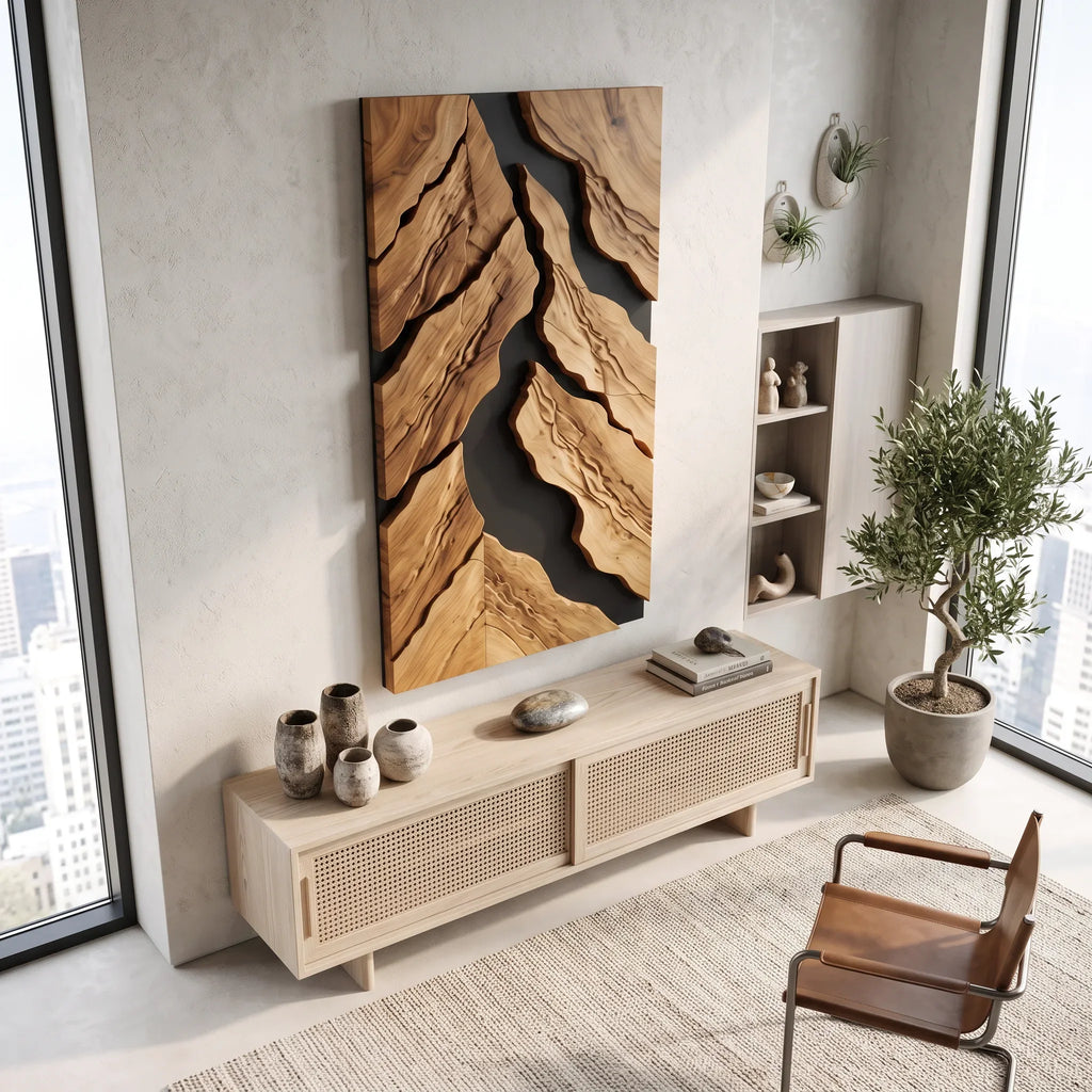 Japandi Nature Wooden Wall Art Modern Living Room
