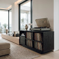 Elegant Vinyl Record Cabinet With Open Compartments For Living Room