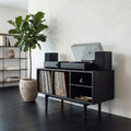 Minimalist Record Cabinet With Four Open Shelves For Interior