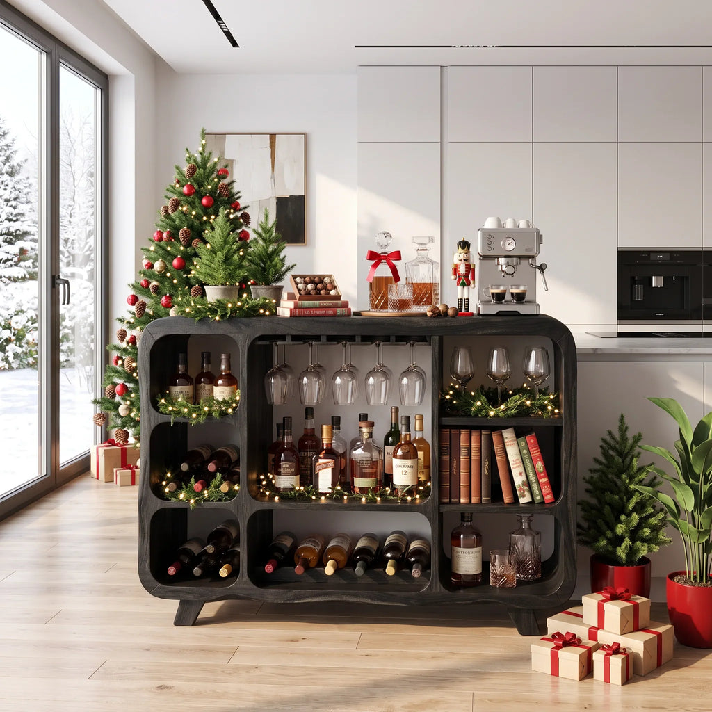 Organic Modern Christmas Wine Cabinet Poolside Living Room