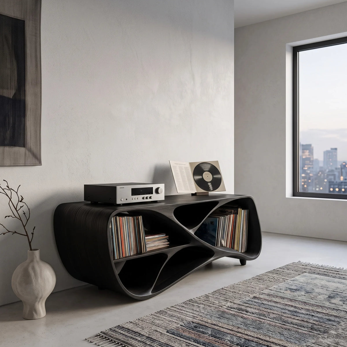 Contemporary Wooden Record Player Console For Living Room