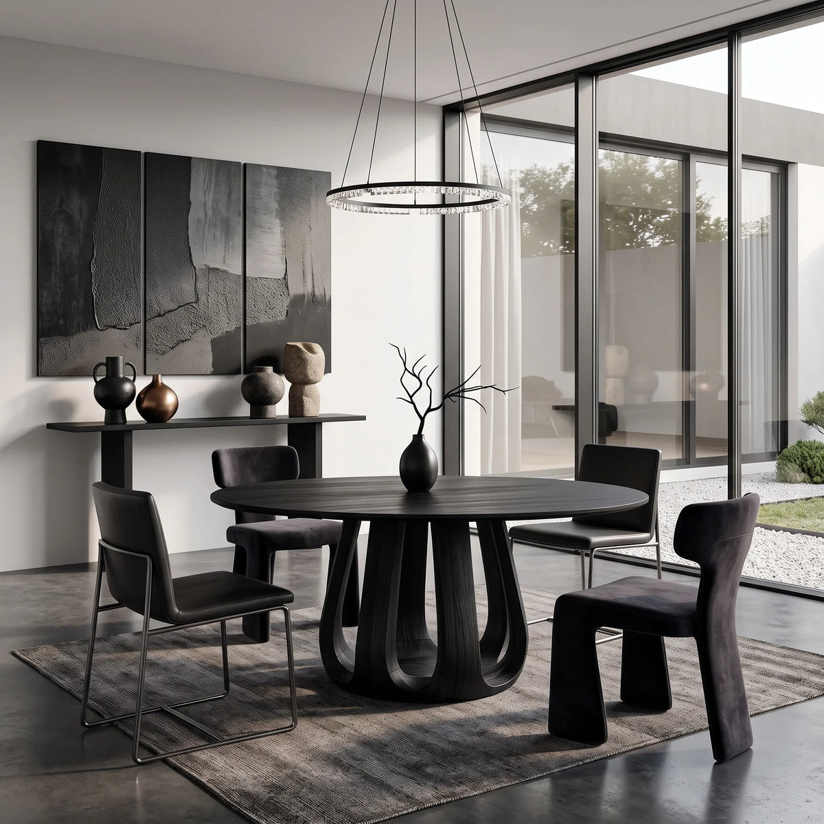 Contemporary Column Base Round Dining Table For Dining Room