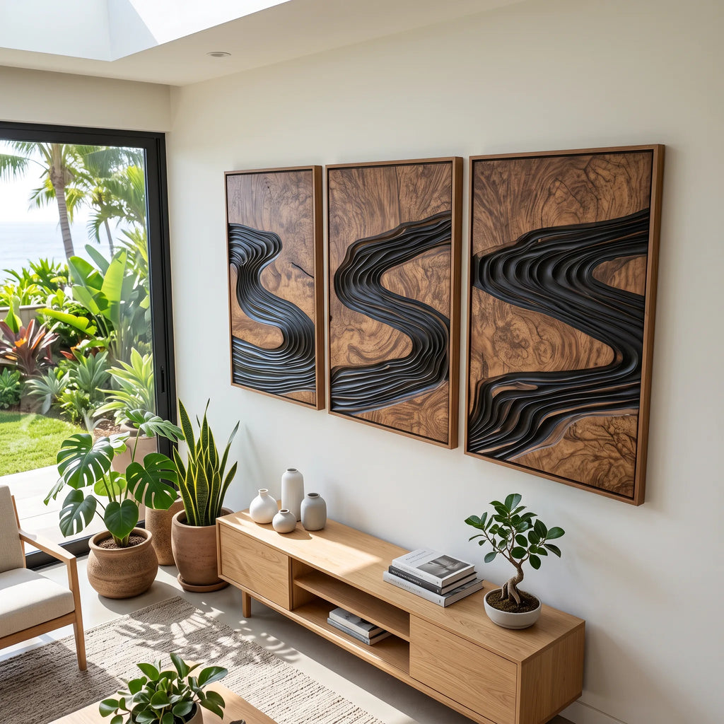 Minimalist Large Wooden Wall Art Modern Bedroom