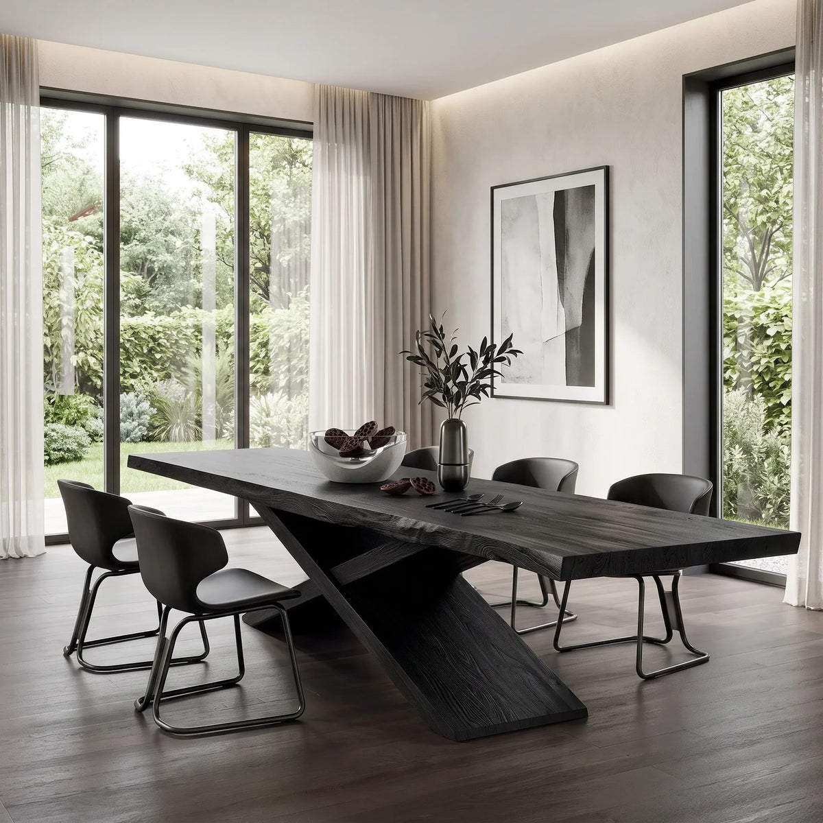 Contemporary Natural Wood Dining Table Geometric Base For Dining Room