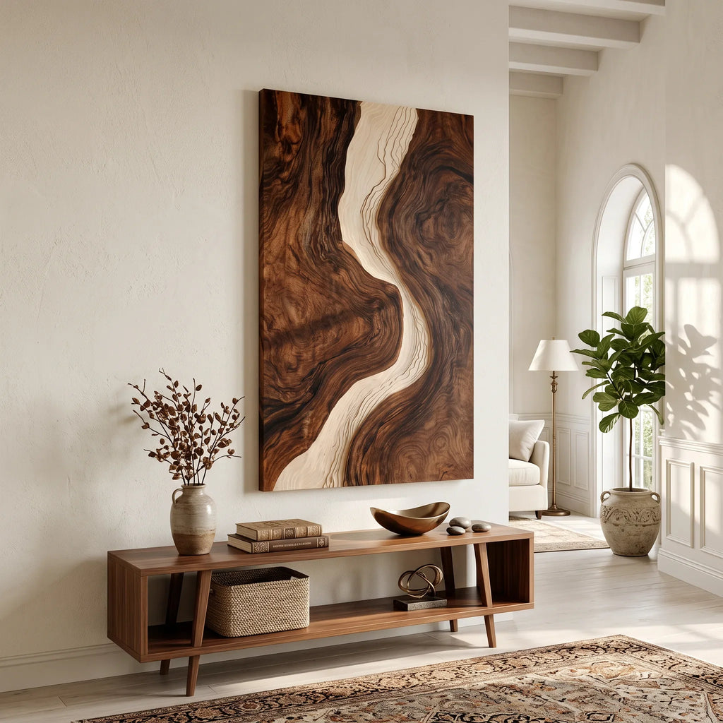 Mid Century Flowing River Wood Wall Art Dining Room