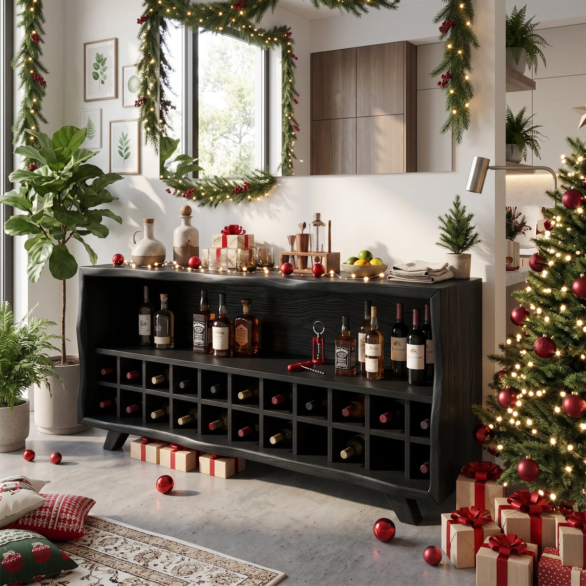 Rustic Christmas Wine Storage Cabinet Modern Dining Room