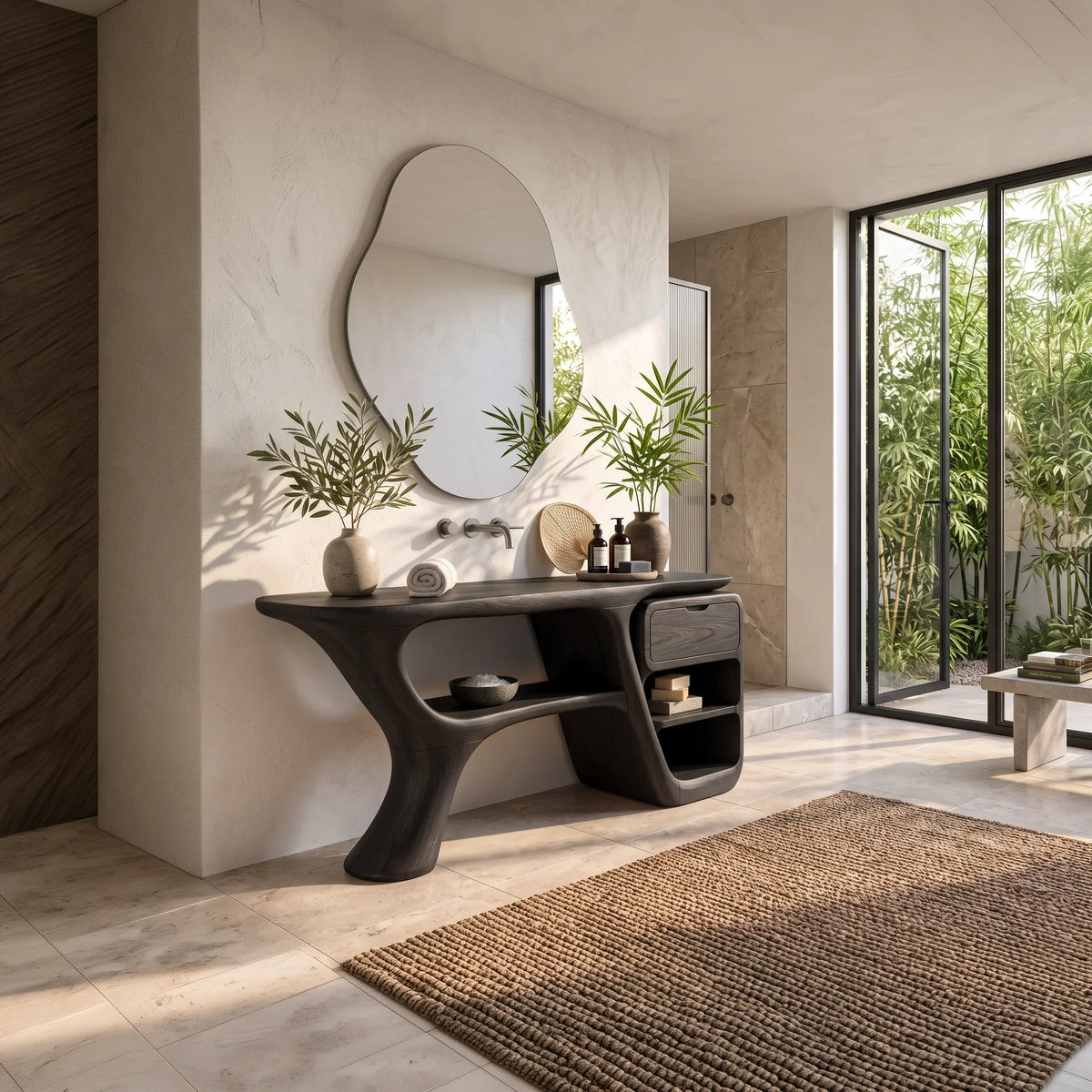 Modern Bathroom Vanity Curved Frame Storage For Spa Bathroom
