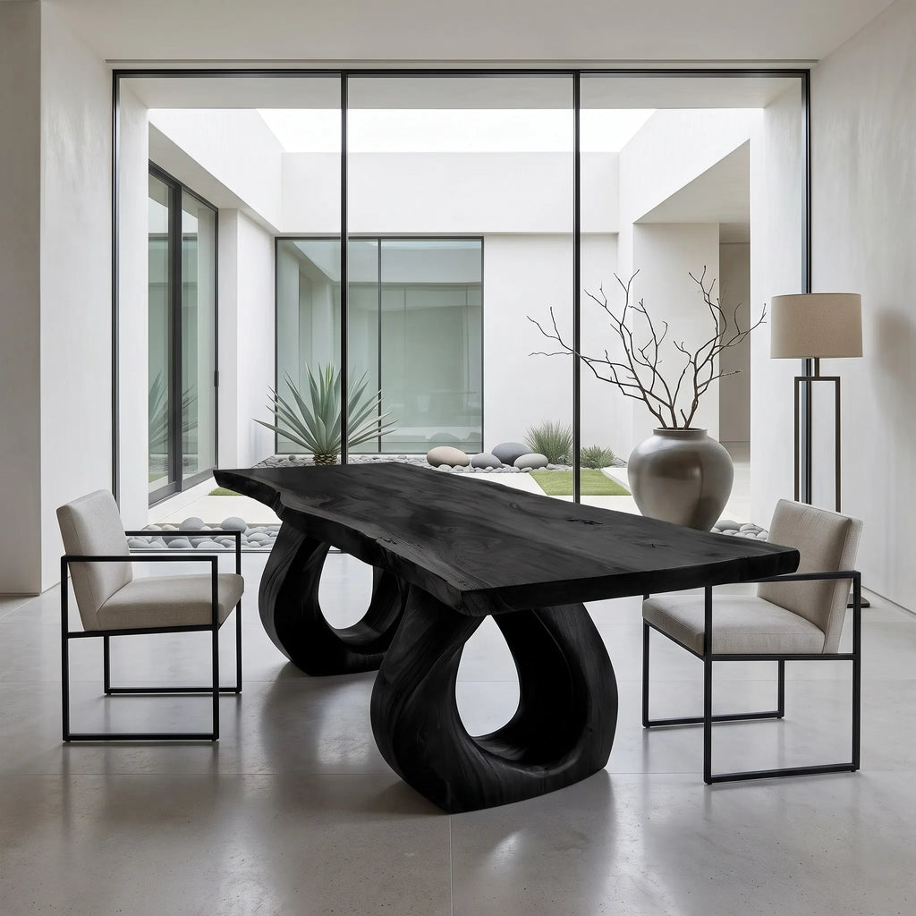 Luxury Live Edge Wood Dining Table Sculptural Base For Dining Room