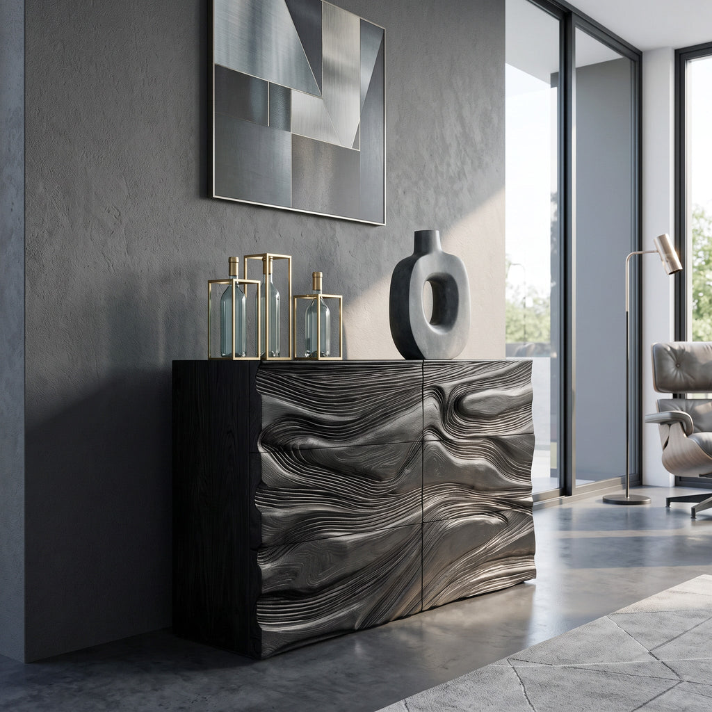 Contemporary Sculptural Carved Dresser For Living Room