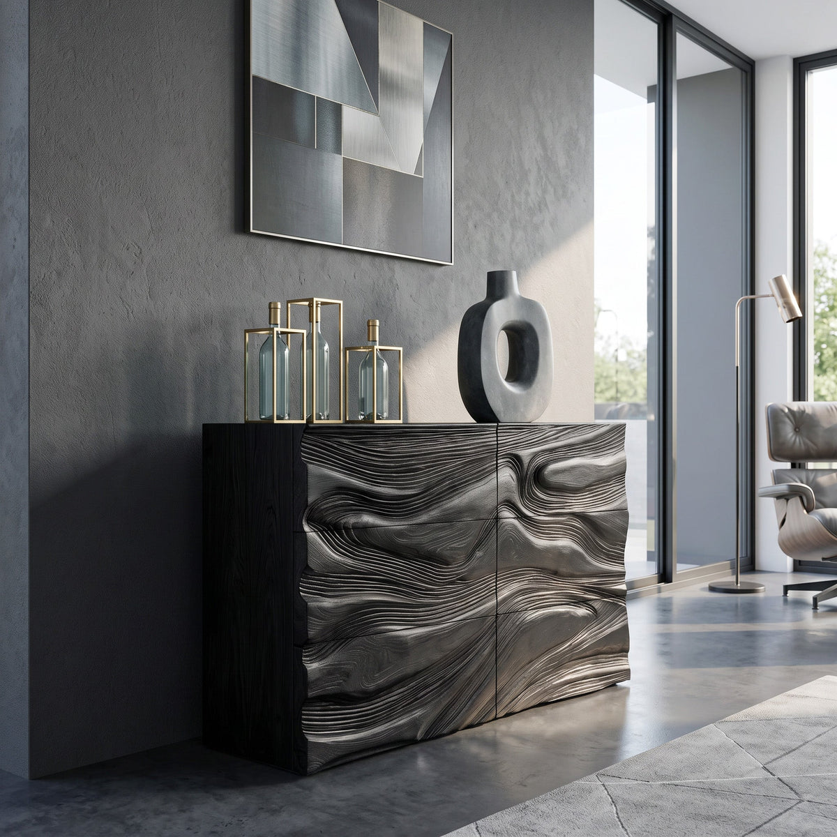 Contemporary Sculptural Carved Dresser For Living Room