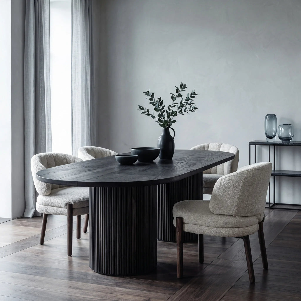 Contemporary Natural Wood Dining Table Fluted Pedestal For Dining Room