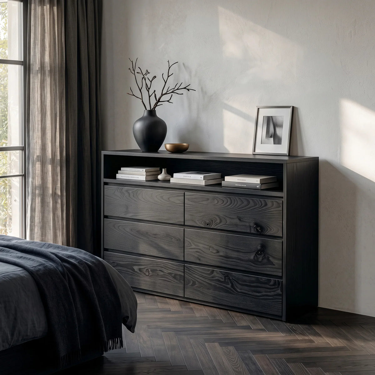 Modern Open Shelf Wooden Dresser For Bedroom