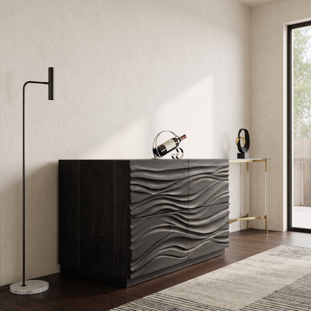 Contemporary Wave Carved Dresser For Bedroom