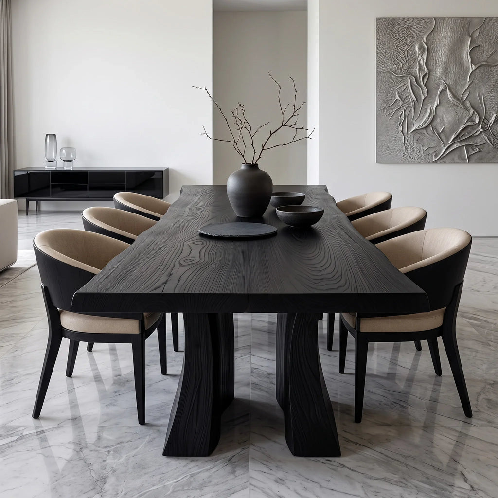 Contemporary Natural Wood Dining Table Sculptural Pedestal For Dining Room