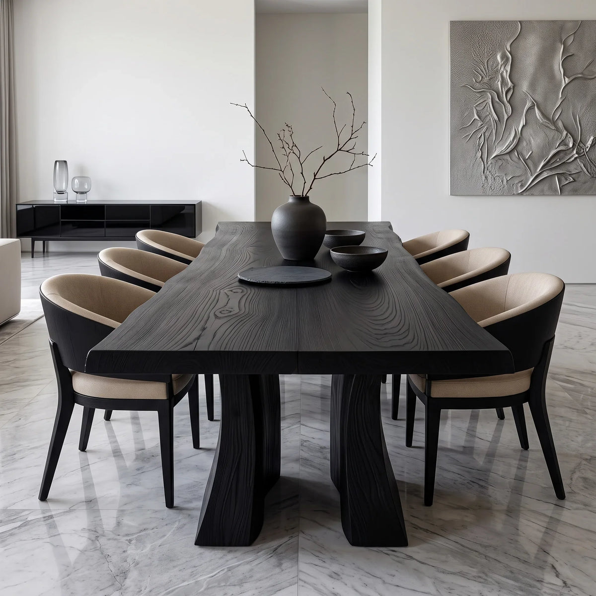 Contemporary Natural Wood Dining Table Sculptural Pedestal For Dining Room