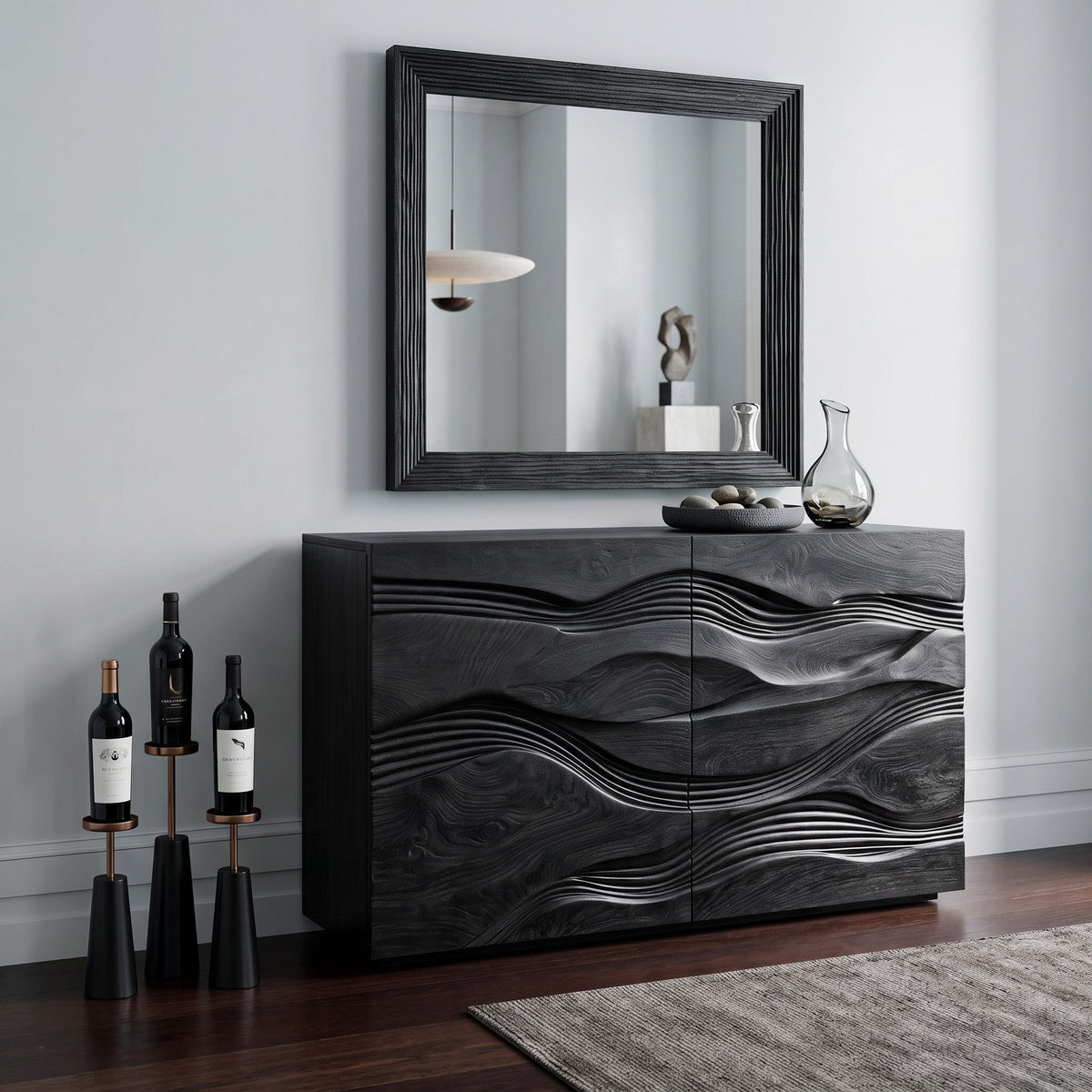 Modern Flowing Carved Dresser For Bedroom