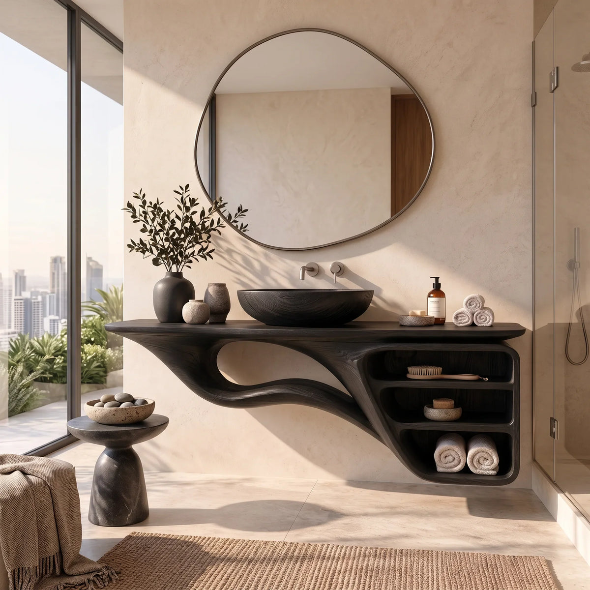 Artisan Floating Bathroom Vanity Flowing Shelves For Luxury Bathroom