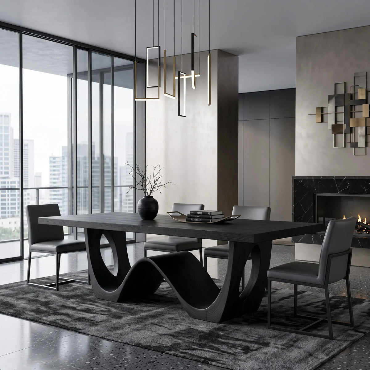 Modern Wood Dining Table Curved Base For Dining Room